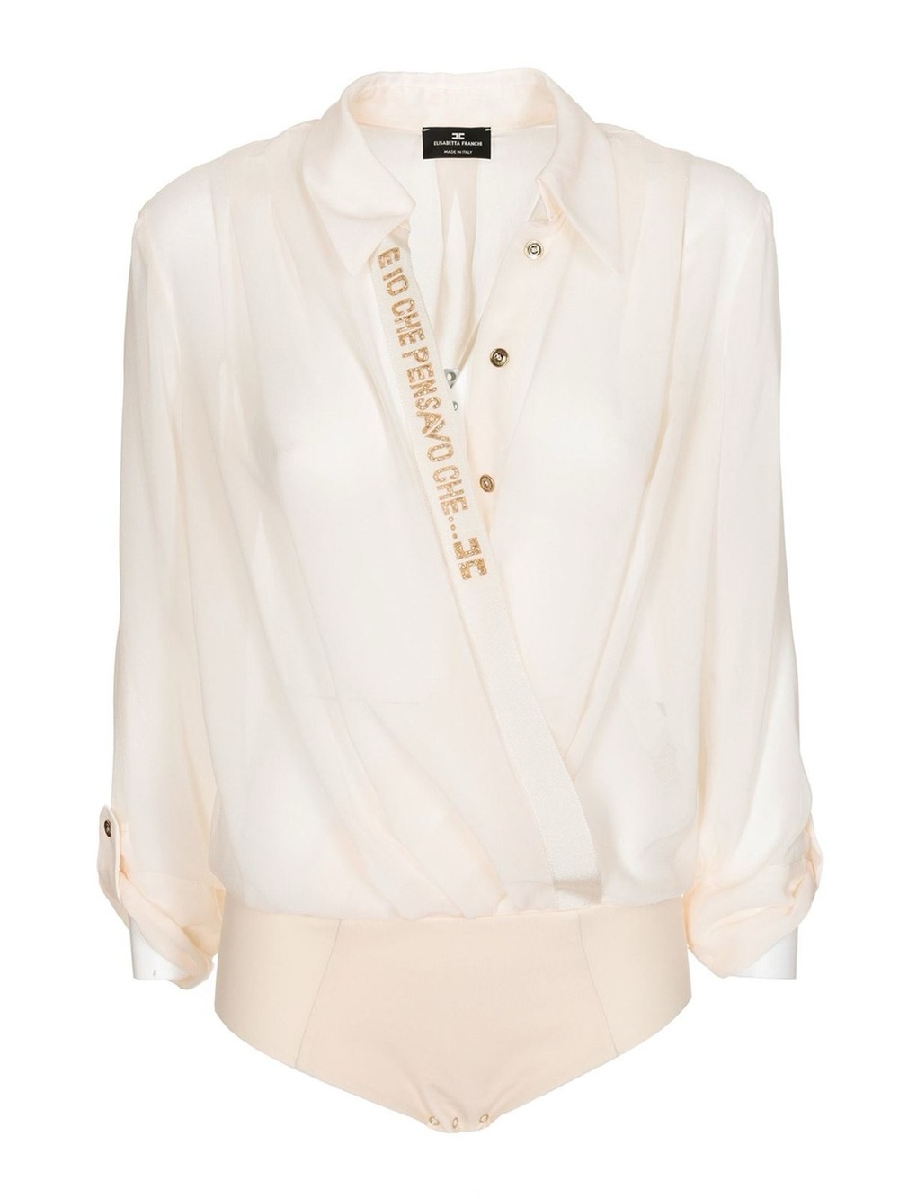 Elisabetta Franchi Cream Wrap-Style Bodysuit Blouse